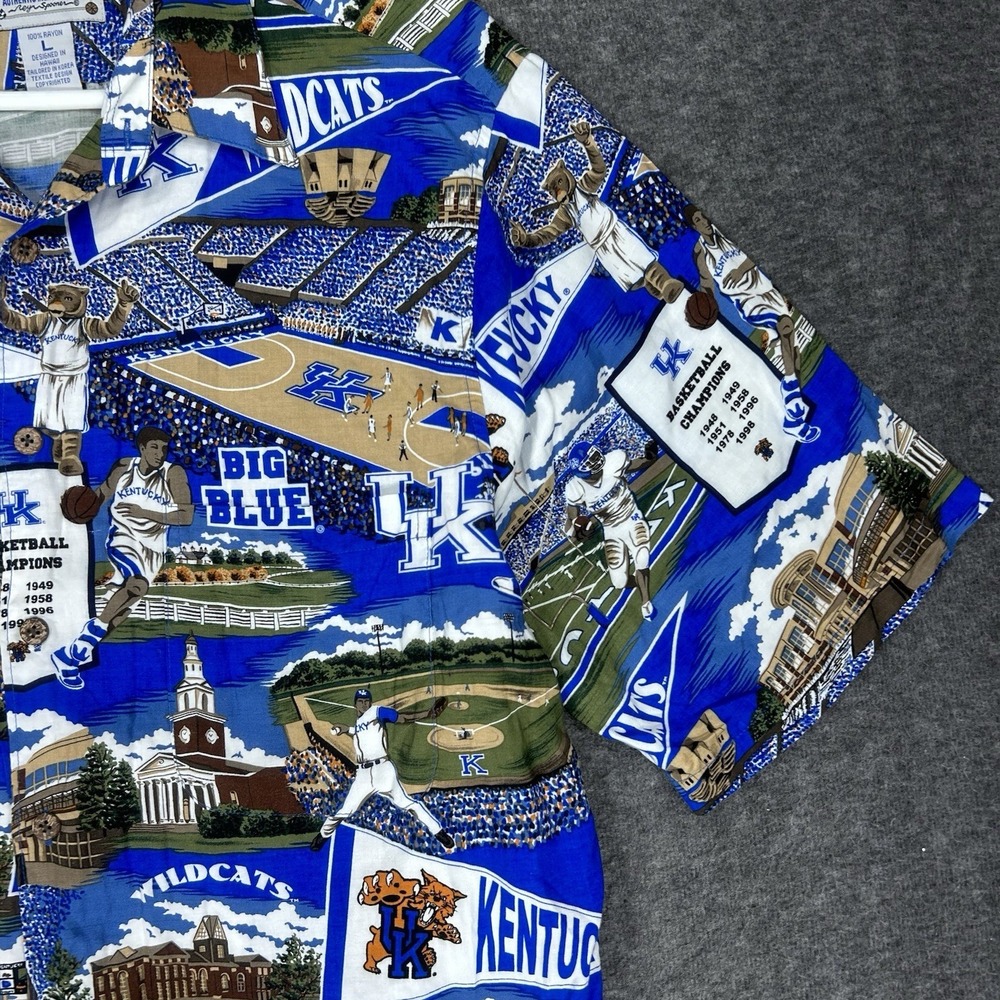Reyn Spooner Sports Shirt Mens L Blue University of Kentucky Wildcats Rayon - Picture 3 of 14